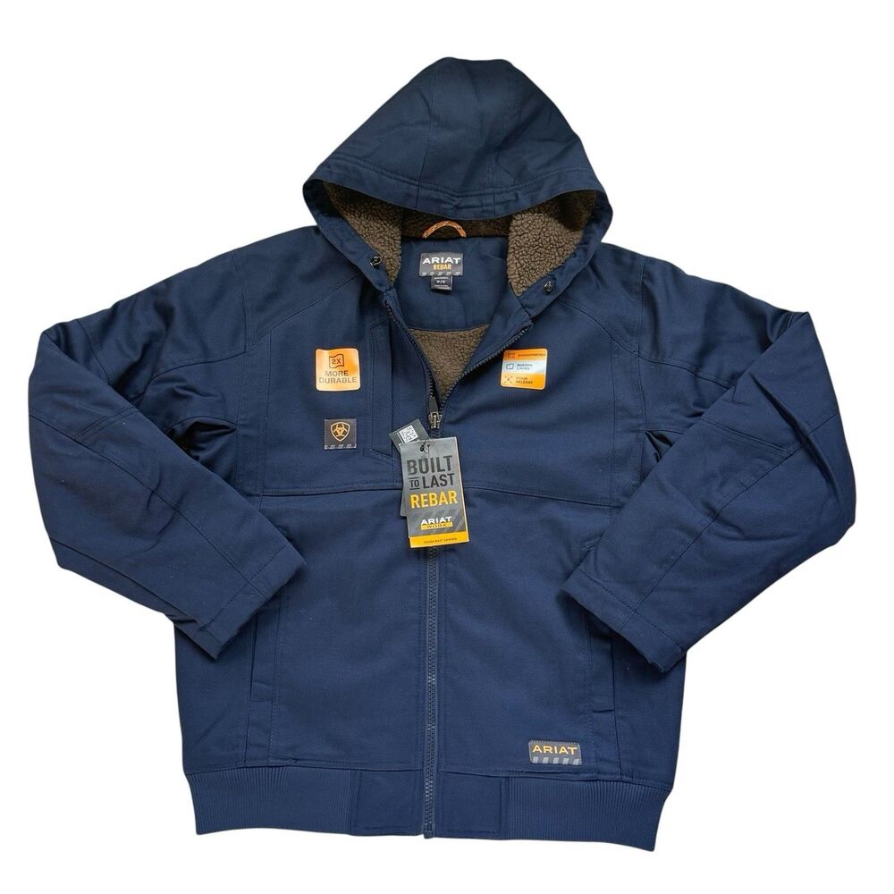 NWT Ariat Rebar DuraCanvas Insulated Sherpa Bomber Jacket Mens M Workwear Navy